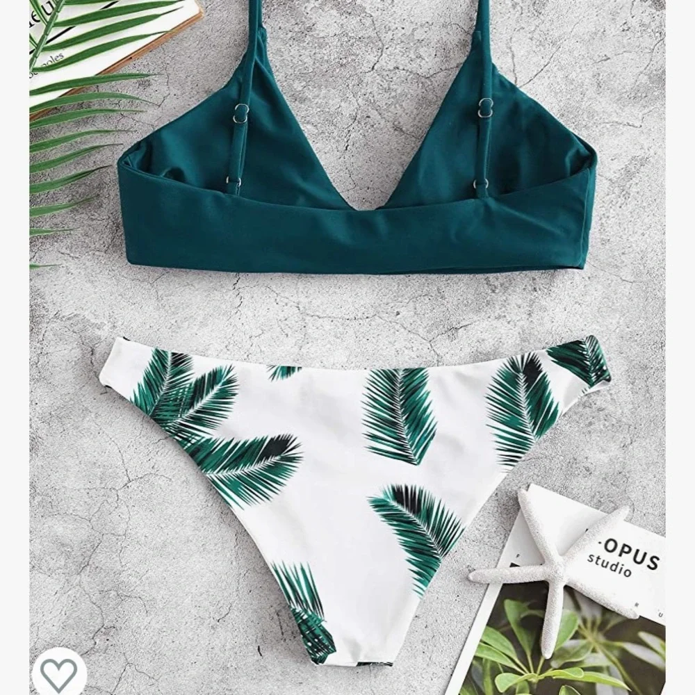 NEW Bikini Set Top Bottoms Small Palm Leaf - Picture 2 of 4
